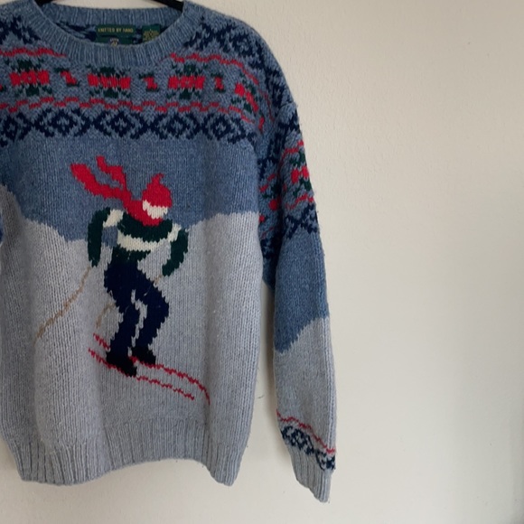 SOLD Vintage 80s 90s Ski Wool Sweater Club Room chunky hand knit large RARE - Picture 2 of 6